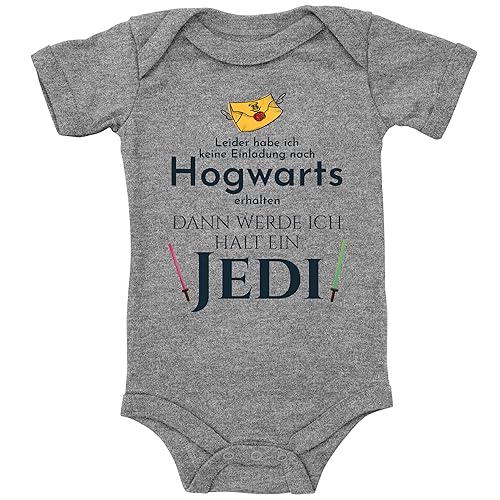 Blauer-Storch Baby Body in Grau meliert Keine Einladung aus Hogwarts, dann werde ich eben Jedi Spruch Geschenk für kleine Star Wars Fans für Kleinkind Kurzarm Bio Baumwolle von Blauer-Storch