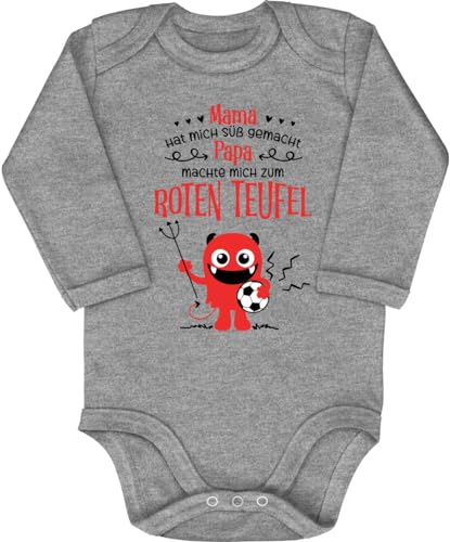 Blauer-Storch Baby Body in Grau meliert Mama machte mich Süß, Papa zum roten Teufel Geschenk zum Geburtstag 1. FC Kaiserslautern für Kleinkind Langarm Bio Baumwolle von Blauer-Storch