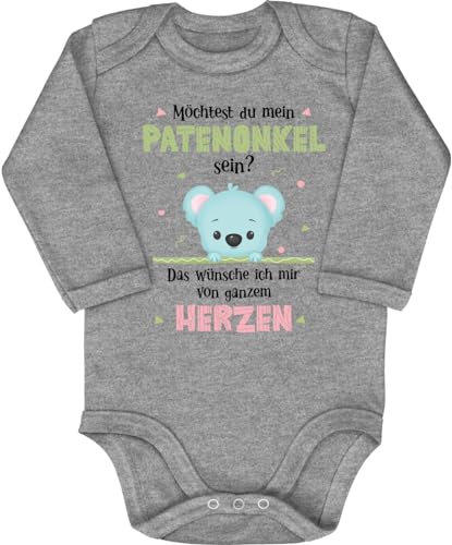 Blauer-Storch Baby Body in Grau meliert Möchtest du mein Patenonkel werden? Frage an den Paten für Kleinkind Langarm Bio Baumwolle von Blauer-Storch