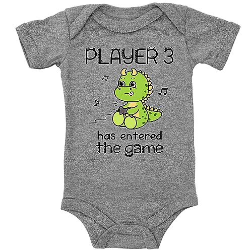 Blauer-Storch Baby Body in Grau meliert Player 3 has entered the Game Spruch Geschenk zur Geburt für Gamer Kind für Kleinkind Kurzarm Bio Baumwolle von Blauer-Storch