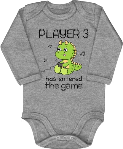 Blauer-Storch Baby Body in Grau meliert Player 3 has entered the Game Spruch Geschenk zur Geburt für Gamer Kind für Kleinkind Langarm Bio Baumwolle von Blauer-Storch