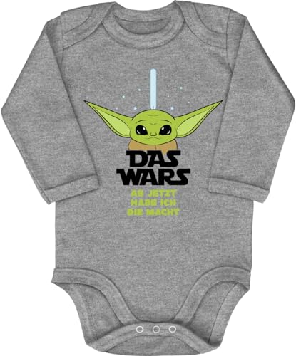 Blauer-Storch Baby Body in Grau meliert Star Wars Joda, Das Wars, ab jetzt habe Ich die Macht Spruch Geschenk zur Geburt zum Geburtstag für Kleinkind Langarm Bio Baumwolle von Blauer-Storch