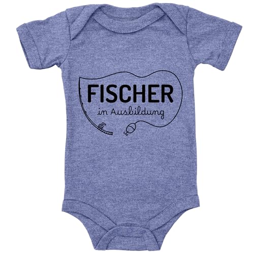 Blauer-Storch Baby Body in Heather Blue Fischer in Ausbildung, Kleiner Angler Geschenk zur Geburt zum Geburtstag für den Angel Nachwuchs für Kleinkind Kurzarm Bio Baumwolle von Blauer-Storch
