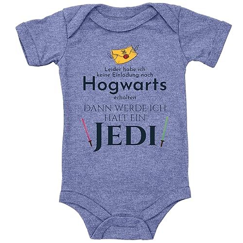 Blauer-Storch Baby Body in Heather Blue Keine Einladung aus Hogwarts, dann werde ich eben Jedi Spruch Geschenk für kleine Star Wars Fans für Kleinkind Kurzarm Bio Baumwolle von Blauer-Storch
