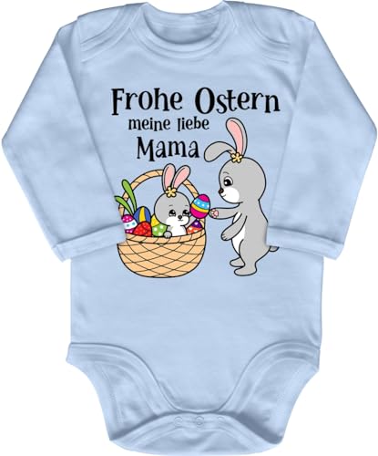 Blauer-Storch Baby Body in Hellblau Frohe Ostern meine Liebe Mama, Osterhasen niedliches Design zu Ostern für Kleinkind Langarm Bio Baumwolle von Blauer-Storch