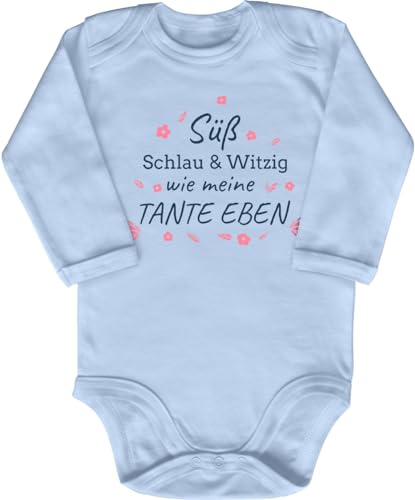 Blauer-Storch Baby Body in Hellblau Süß, Schlau und Witzig, Wie meine Tante Spruch Geschenk zur Geburt zum Geburtstag für Kleinkind Langarm Bio Baumwolle von Blauer-Storch