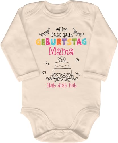 Blauer-Storch Baby Body in Natur Alles Gute zum Geburtstag MamaFür Mamas Geburtstag für Kleinkind Langarm Bio Baumwolle von Blauer-Storch