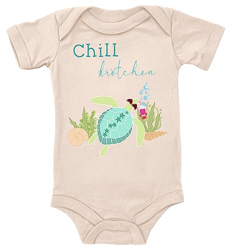 Blauer-Storch Baby Body in Natur Chillige Chill Kröte Schildkröte unter Wasser Spruch Geschenk zur Geburt zum Geburtstag für Kleinkind Kurzarm Bio Baumwolle von Blauer-Storch