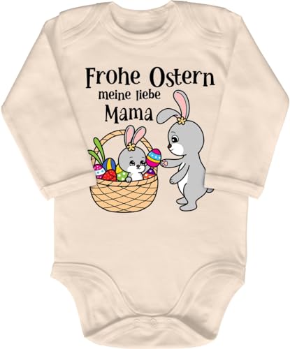 Blauer-Storch Baby Body in Natur Frohe Ostern meine Liebe Mama, Osterhasen niedliches Design zu Ostern für Kleinkind Langarm Bio Baumwolle von Blauer-Storch