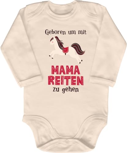 Blauer-Storch Baby Body in Natur Geboren um mit Mama reiten zu gehen Für kleiner Reiterin, Pferdeliebhaber, Geschenk zur Geburtfür Kleinkind Langarm Bio Baumwolle von Blauer-Storch