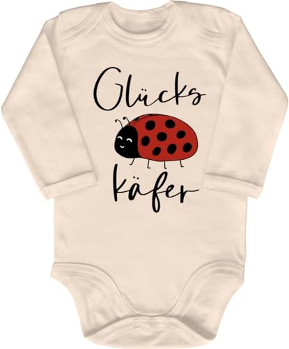 Blauer-Storch Baby Body in Natur Glücks Käfer, Süßer Marienkäfer bringt Glück Spruch Geschenk zur Geburt zum Geburtstag für Kleinkind Langarm Bio Baumwolle von Blauer-Storch