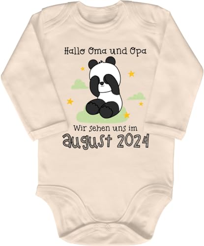 Blauer-Storch Baby Body in Natur Hallo Oma und Opa, Wir sehen uns bald Schwangerschaftsankündigung, Schwangerschaft für Kleinkind Langarm Bio Baumwolle von Blauer-Storch