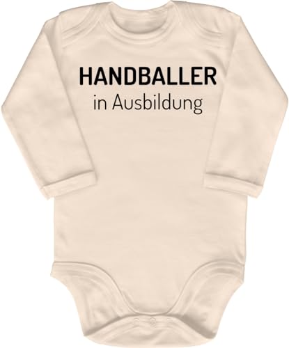 Blauer-Storch Baby Body in Natur Handballer in Ausbildung Geschenk für den Handball Nachwuchs zur Geburt oder Geburtstag für Kleinkind Langarm Bio Baumwolle von Blauer-Storch