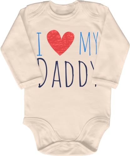 Blauer-Storch Baby Body in Natur I Love My Daddy Spruch Geschenk zum Geburtstag für den Papa, Vater für Kleinkind Langarm Bio Baumwolle von Blauer-Storch