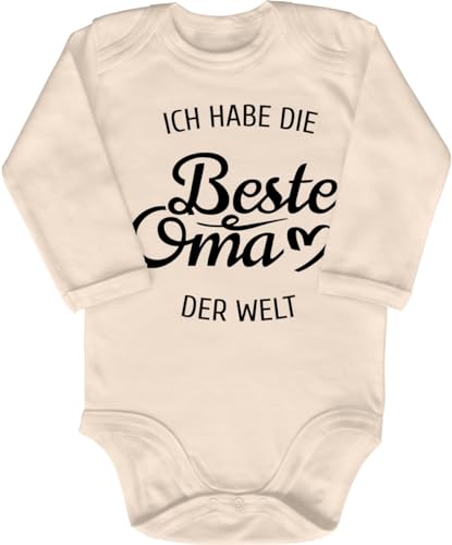 Blauer-Storch Baby Body in Natur Ich habe die beste Oma der Welt Spruch Geschenk für die Großmutter für Kleinkind Langarm Bio Baumwolle von Blauer-Storch