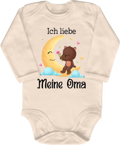 Blauer-Storch Baby Body in Natur Ich liebe meine Oma, Kleiner Teddybär mit Mond und Blume Geschenk für die Oma, Großmutter für Kleinkind Langarm Bio Baumwolle von Blauer-Storch