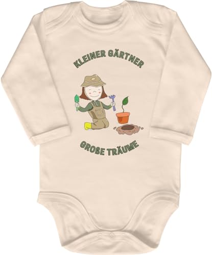 Blauer-Storch Baby Body in Natur Kleiner Gärtner, Große Träume Geschenk für kleine Nachwuchsgärtner für Kleinkind Langarm Bio Baumwolle von Blauer-Storch