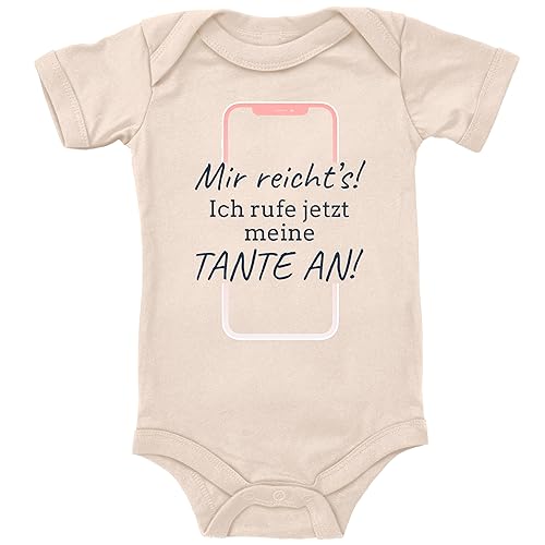 Blauer-Storch Baby Body in Natur Mir reichts, Ich rufe meine Tante an Lustiger Spruch, Geschenk von der Tante zur Geburt für Kleinkind Kurzarm Bio Baumwolle von Blauer-Storch