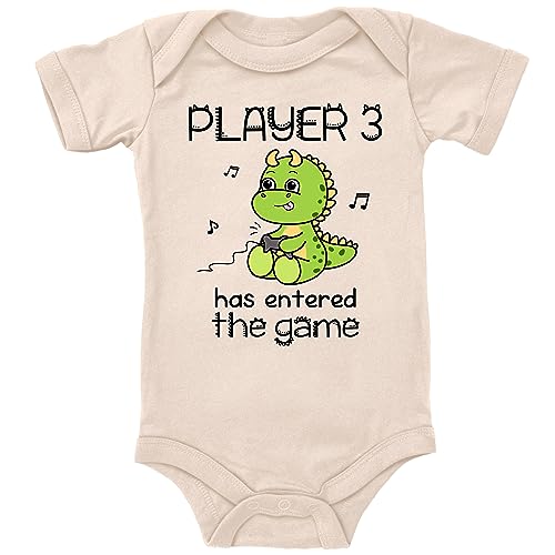 Blauer-Storch Baby Body in Natur Player 3 has entered the Game Spruch Geschenk zur Geburt für Gamer Kind für Kleinkind Kurzarm Bio Baumwolle von Blauer-Storch