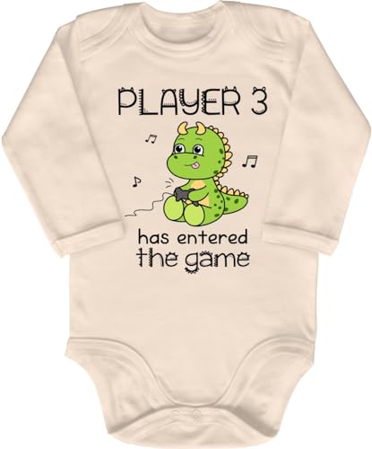 Blauer-Storch Baby Body in Natur Player 3 has entered the Game Spruch Geschenk zur Geburt für Gamer Kind für Kleinkind Langarm Bio Baumwolle von Blauer-Storch