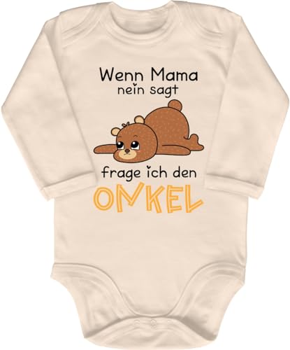 Blauer-Storch Baby Body in Natur Wenn Mama nein sagt, frage ich den Onkel, Kleiner Teddybär Geschenk zur Geburt vom Onkel für Kleinkind Langarm Bio Baumwolle von Blauer-Storch