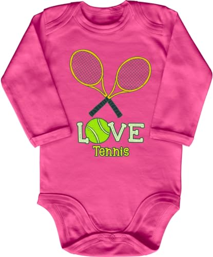 Blauer-Storch Baby Body in Pink Für die kleinen Tennisspieler, Tennis Love Geschenk zum Geburtstag Für Tennis-Fans für Kleinkind Langarm Bio Baumwolle von Blauer-Storch