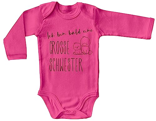 Blauer-Storch Baby Body in Pink Ich bin bald eine große Schwester, Kücken Ankündigung einer Schwangerschaft Langarm Bio Baumwolle von Blauer-Storch