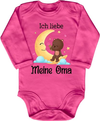 Blauer-Storch Baby Body in Pink Ich liebe meine Oma, Kleiner Teddybär mit Mond und Blume Geschenk für die Oma, Großmutter für Kleinkind Langarm Bio Baumwolle von Blauer-Storch