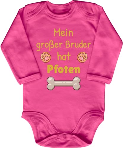 Blauer-Storch Baby Body in Pink Mein großer Bruder hat Pfoten Geschenk zur Geburt, der Bruder ist ein Vierbeiner für Kleinkind Langarm Bio Baumwolle von Blauer-Storch