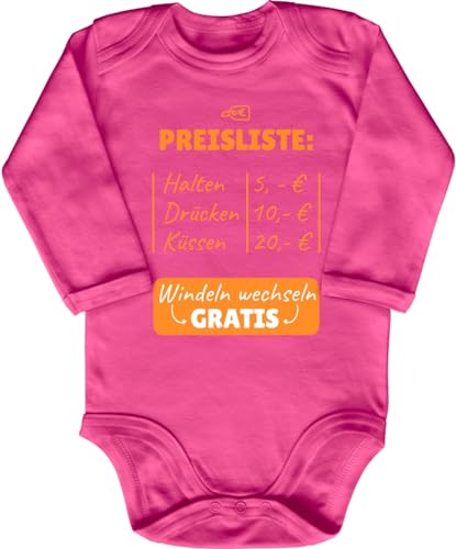 Blauer-Storch Baby Body in Pink Meine Preisliste - Windeln wechseln Gratis Lustiger Spruch zur Geburt für Neugeborenes für Kleinkind Langarm Bio Baumwolle von Blauer-Storch