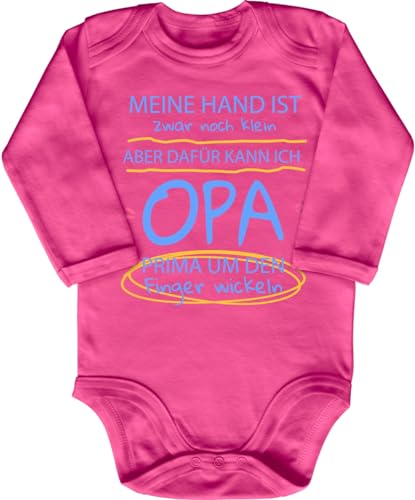 Blauer-Storch Baby Body in Pink Meine kleinen Hände wickeln Opa um den Finger Lustiger Spruch für den Nachwuchs, Geschenk für oder von Opa für Kleinkind Langarm Bio Baumwolle von Blauer-Storch