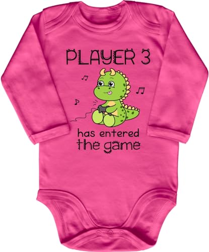 Blauer-Storch Baby Body in Pink Player 3 has entered the Game Spruch Geschenk zur Geburt für Gamer Kind für Kleinkind Langarm Bio Baumwolle von Blauer-Storch