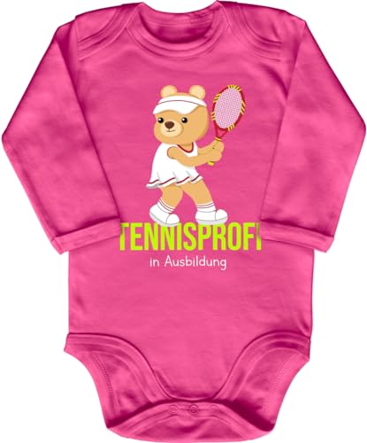 Blauer-Storch Baby Body in Pink Tennisprofi Teddybär in Ausbildung Süßes Tennis Geschenk zur Geburt oder Geburtstag für den Tennisspieler Nachwuchs Langarm Bio Baumwolle von Blauer-Storch