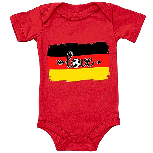 Blauer-Storch Baby Body in Rot Fußball Liebe, Deutschland Flagge Geschenk Geburt Geburtstag für kleine Fußballerfür Kleinkind Kurzarm Bio Baumwolle von Blauer-Storch