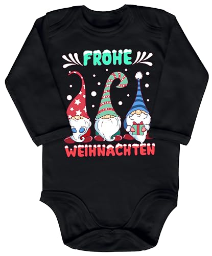 Blauer-Storch Baby Body in Schwarz 3 Wichtel wünschen Frohe Weihnachten Geschenk zu Weihnachten, Nikolaus für Kleinkind Langarm Bio Baumwolle von Blauer-Storch