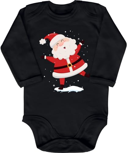 Blauer-Storch Baby Body in Schwarz Fröhlicher Weihnachtsmann tanzt im Schnee Nikolaus Santa Claus Geschenk zu Weihnachten für Kleinkind Langarm Bio Baumwolle von Blauer-Storch