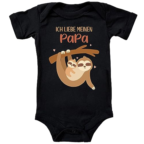 Blauer-Storch Baby Body in Schwarz Ich liebe meinen Papa, kuschelnde Faultiere Spruch für Vater und Sohn/Tochter für Kleinkind Kurzarm Bio Baumwolle von Blauer-Storch