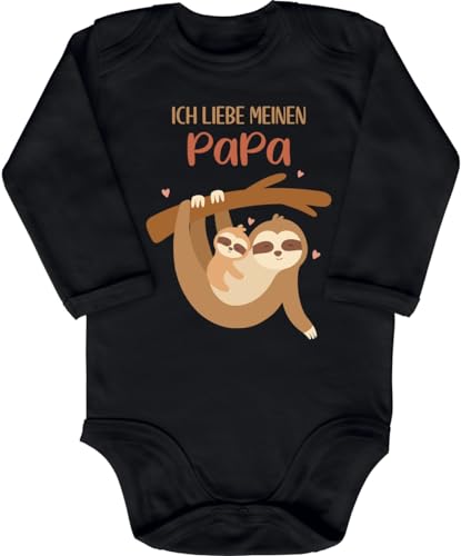 Blauer-Storch Baby Body in Schwarz Ich liebe meinen Papa, kuschelnde Faultiere Spruch für Vater und Sohn/Tochter für Kleinkind Langarm Bio Baumwolle von Blauer-Storch