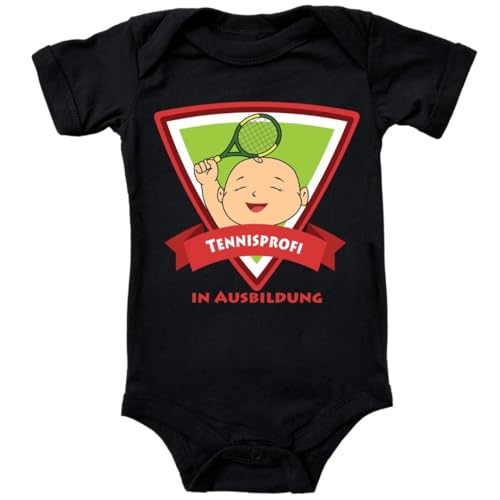 Blauer-Storch Baby Body in Schwarz Kleiner Tennisprofi in Ausbildung Spruch Geschenk zur Geburt zum Geburtstag für Kleinkind Kurzarm Bio Baumwolle von Blauer-Storch