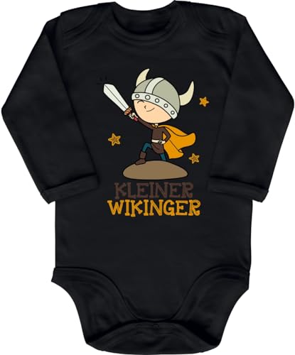 Blauer-Storch Baby Body in Schwarz Kleiner Wikinger mit Schwert Spruch Geschenk zur Geburt zum Geburtstag für Kleinkind Langarm Bio Baumwolle von Blauer-Storch