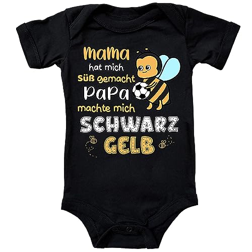 Blauer-Storch Baby Body in Schwarz Mama machte mich Süß, Papa Schwarz Gelb Geschenk zum Geburtstag für kleine BVB Borussia Dortmund Fans für Kleinkind Kurzarm Bio Baumwolle von Blauer-Storch