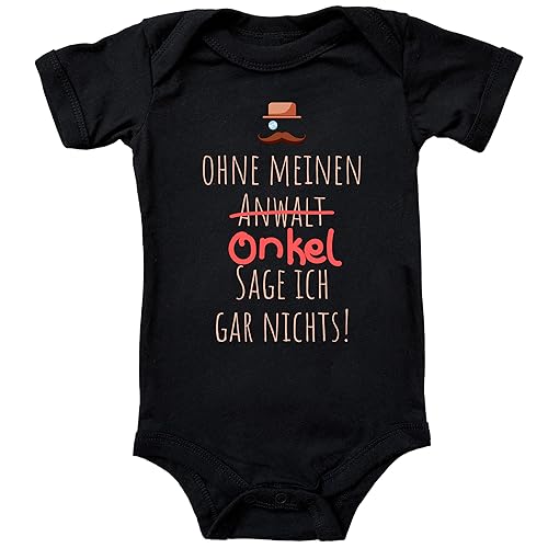Blauer-Storch Baby Body in Schwarz Mein Onkel ist auch mein Anwalt Lustiger Spruch Geschenk vom Onkel zur Geburt oder Geburtstag für Kleinkind Kurzarm Bio Baumwolle von Blauer-Storch