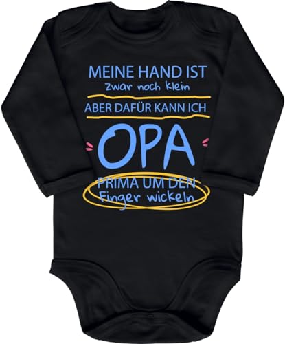 Blauer-Storch Baby Body in Schwarz Meine kleinen Hände wickeln Opa um den Finger Lustiger Spruch für den Nachwuchs, Geschenk für oder von Opa für Kleinkind Langarm Bio Baumwolle von Blauer-Storch