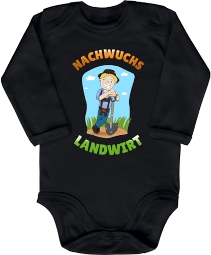 Blauer-Storch Baby Body in Schwarz Nachwuchs Landwirt Kleiner Bauer, In Papa´s Fußstapfen, Geschenk zum Geburtstag Langarm Bio Baumwolle von Blauer-Storch