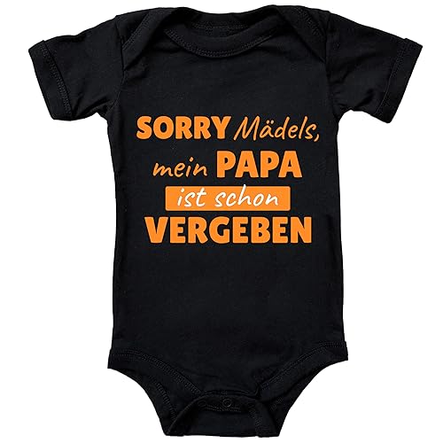 Blauer-Storch Baby Body in Schwarz Sorry Mädels, mein Papa ist vergeben Lustiger Spruch, Der Vater ist schon an Mama vergeben für Kleinkind Kurzarm Bio Baumwolle von Blauer-Storch