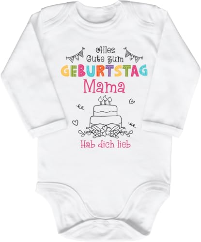 Blauer-Storch Baby Body in Weiß Alles Gute zum Geburtstag MamaFür Mamas Geburtstag für Kleinkind Langarm Bio Baumwolle von Blauer-Storch