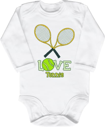 Blauer-Storch Baby Body in Weiß Für die kleinen Tennisspieler, Tennis Love Geschenk zum Geburtstag Für Tennis-Fans für Kleinkind Langarm Bio Baumwolle von Blauer-Storch