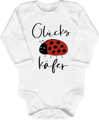Blauer-Storch Baby Body in Weiß Glücks Käfer, Süßer Marienkäfer bringt Glück Spruch Geschenk zur Geburt zum Geburtstag für Kleinkind Langarm Bio Baumwolle von Blauer-Storch