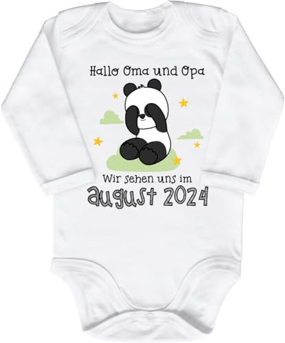 Blauer-Storch Baby Body in Weiß Hallo Oma und Opa, Wir sehen uns bald Schwangerschaftsankündigung, Schwangerschaft für Kleinkind Langarm Bio Baumwolle von Blauer-Storch