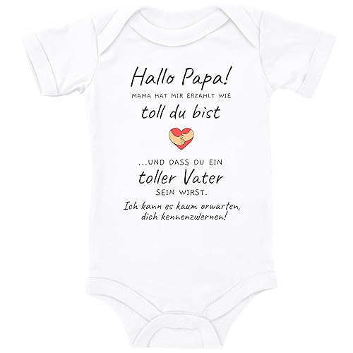Blauer-Storch Baby Body in Weiß Ich kann es kaum erwarten dich kennenzulernen Papa! Schwangerschaftsankündigung Überraschung an den Vater für Kleinkind Kurzarm Bio Baumwolle von Blauer-Storch